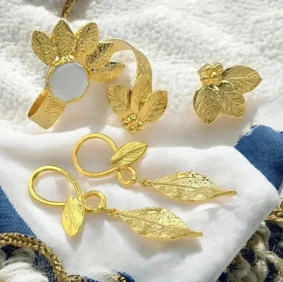 🆕️Luxurious Turkish Handcrafted 18K Gold Plated Leafy Jewelry Set 🌟🌿 - Picture 9 of 17